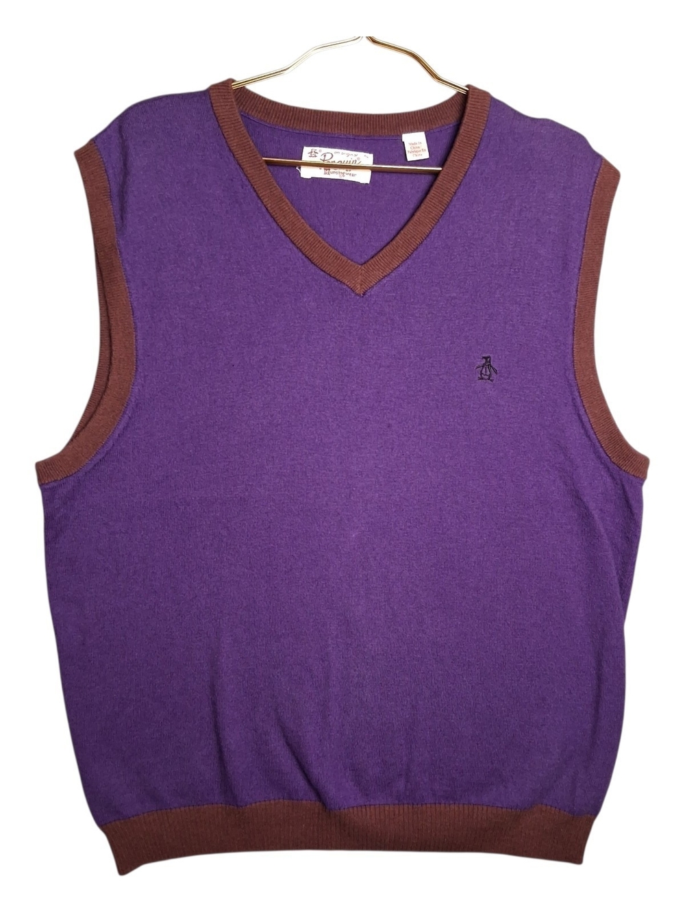Original Penguin Sweater Vest Mens XL Purple Cashmere Cotton Blend Knit V-Neck